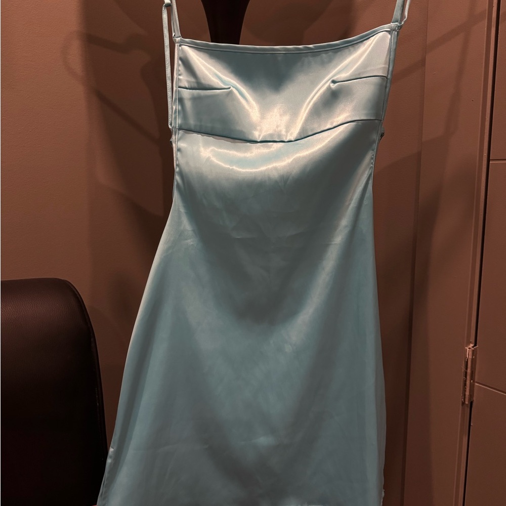 Fashion Nova Light Blue Satin Mini Dress